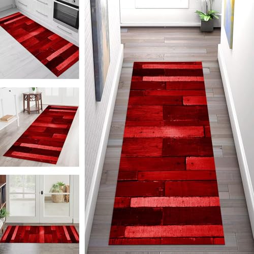 SGLGSTORE Teppich Läufer Flur Küche rutschfest Waschbar Schmutzfangmatte Rot Schwarz Teppichläufer Küchenläufer Teppichmatten 80X300CM Läufer Wohnzimmer Schlafzimmer Meterware Schmutzfangteppich von SGLGSTORE