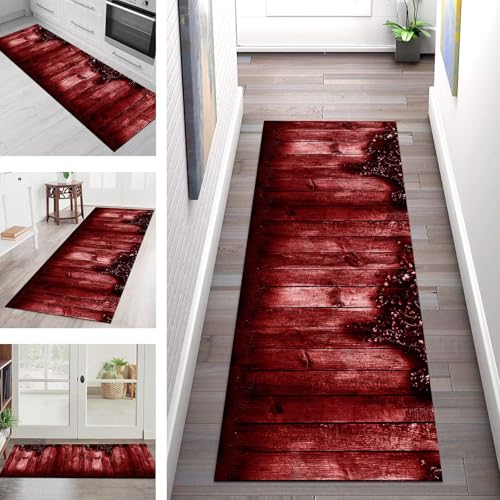 SGLGSTORE Teppich Läufer Flur Küche rutschfest Waschbar Schmutzfangmatte Rot Schwarz Teppichläufer Küchenläufer Teppichmatten 90X150CM Läufer Wohnzimmer Schlafzimmer Meterware Schmutzfangteppich von SGLGSTORE