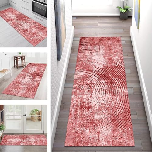 SGLGSTORE Teppich Läufer Flur Küche rutschfest Waschbar Schmutzfangmatte Rot Teppichläufer Kücheläufer 44X120CM Teppichmatte Meterware Wohnzimmer Schlafzimmer Schmutzfangteppich von SGLGSTORE