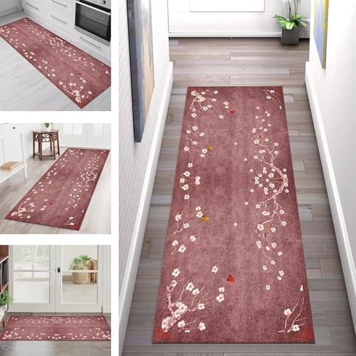 SGLGSTORE Teppich Läufer Flur Küche rutschfest Waschbar Schmutzfangmatte Rot Teppichläufer Kücheläufer 70X350CM Teppichmatte Meterware Wohnzimmer Schlafzimmer Schmutzfangteppich von SGLGSTORE