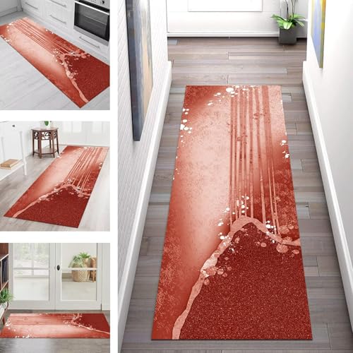 SGLGSTORE Teppich Läufer Flur Küche rutschfest Waschbar Schmutzfangmatte Rot Teppichläufer Küchenläufer Teppichmatten 60X100CM Läufer Wohnzimmer Schlafzimmer Meterware Schmutzfangteppich von SGLGSTORE