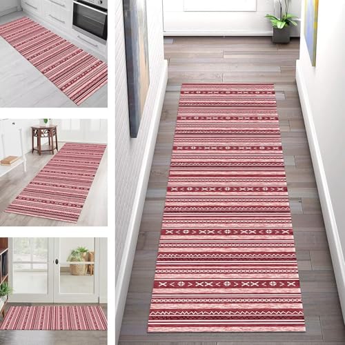 SGLGSTORE Teppich Läufer Flur Küche rutschfest Waschbar Schmutzfangmatte Rot Weiß Teppichläufer Küchenläufer Teppichmatten 100X500CM Läufer Wohnzimmer Schlafzimmer Meterware Schmutzfangteppich von SGLGSTORE