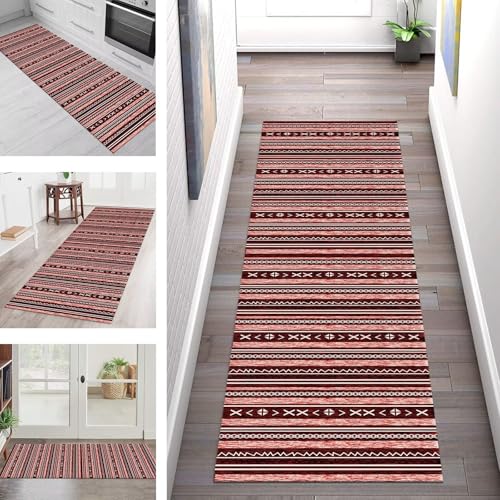SGLGSTORE Teppich Läufer Flur Küche rutschfest Waschbar Schmutzfangmatte Rot Weiß Teppichläufer Küchenläufer Teppichmatten 110X500CM Läufer Wohnzimmer Schlafzimmer Meterware Schmutzfangteppich von SGLGSTORE