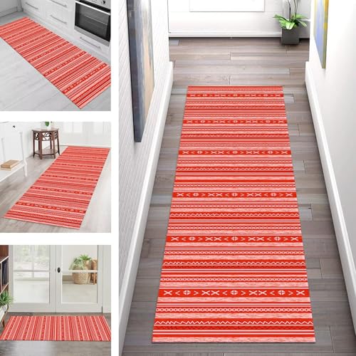 SGLGSTORE Teppich Läufer Flur Küche rutschfest Waschbar Schmutzfangmatte Rot Weiß Teppichläufer Küchenläufer Teppichmatten 60X210CM Läufer Wohnzimmer Schlafzimmer Meterware Schmutzfangteppich von SGLGSTORE