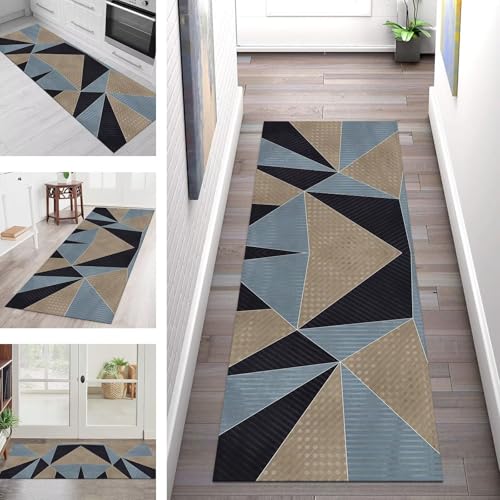 SGLGSTORE Teppich Läufer Flur Küche rutschfest Waschbar Schmutzfangmatte Schwarz Blau Braun Teppichläufer Küchenläufer Teppichmatten 100X150CM Wohnzimmer Schlafzimmer Meterware Schmutzfangteppich von SGLGSTORE