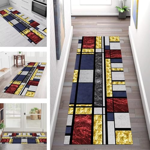 SGLGSTORE Teppich Läufer Flur Küche rutschfest Waschbar Schmutzfangmatte Schwarz Blau Rot Teppichläufer Küchenläufer Teppichmatten 90X350CM Wohnzimmer Schlafzimmer Meterware Schmutzfangteppich SGLGSTORE Teppich Läufer Flur Küche rutschfest Waschbar Schmutzfangmatte Schwarz Blau Rot Teppichläufer Küchenläufer Teppichmatten 90X350CM Wohnzimmer Schlafzimmer Meterware Schmutzfangteppich von SGLGSTORE