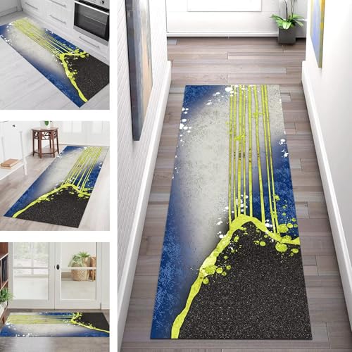 SGLGSTORE Teppich Läufer Flur Küche rutschfest Waschbar Schmutzfangmatte Schwarz Gelb-Grün Teppichläufer Küchenläufer Teppichmatten 70X100CM Läufer Wohnzimmer Schlafzimmer Schmutzfangteppich SGLGSTORE Teppich Läufer Flur Küche rutschfest Waschbar Schmutzfangmatte Schwarz Gelb-Grün Teppichläufer Küchenläufer Teppichmatten 70X100CM Läufer Wohnzimmer Schlafzimmer Schmutzfangteppich von SGLGSTORE
