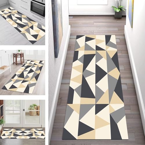 SGLGSTORE Teppich Läufer Flur Küche rutschfest Waschbar Schmutzfangmatte Schwarz Grau Beige Teppichläufer Kücheläufer 100X350CM Teppichmatte Meterware Wohnzimmer Schlafzimmer Schmutzfangteppich von SGLGSTORE