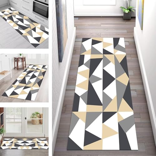 SGLGSTORE Teppich Läufer Flur Küche rutschfest Waschbar Schmutzfangmatte Schwarz Grau Beige Weiß Teppichläufer Kücheläufer 90X350CM Teppichmatte Meterware Wohnzimmer Schlafzimmer Schmutzfangteppich von SGLGSTORE
