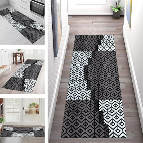 SGLGSTORE Teppich Läufer Flur Küche rutschfest Waschbar Schmutzfangmatte Schwarz Grau Blau Teppichläufer Kücheläufer 110X500CM Teppichmatte Meterware Wohnzimmer Schlafzimmer Schmutzfangteppich von SGLGSTORE