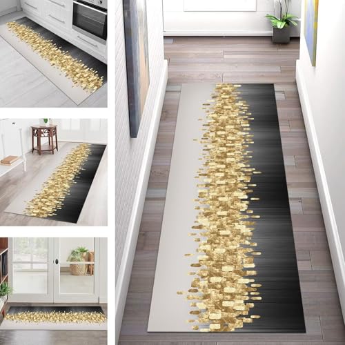 SGLGSTORE Teppich Läufer Flur Küche rutschfest Waschbar Schmutzfangmatte Schwarz Grau Braun Teppichläufer Küchenläufer Teppichmatten 40X60CM Läufer Wohnzimmer Schlafzimmer Schmutzfangteppich von SGLGSTORE