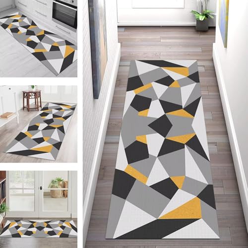 SGLGSTORE Teppich Läufer Flur Küche rutschfest Waschbar Schmutzfangmatte Schwarz Grau Orange Teppichläufer Küchenläufer Teppichmatten 110X500CM Wohnzimmer Schlafzimmer Meterware Schmutzfangteppich von SGLGSTORE