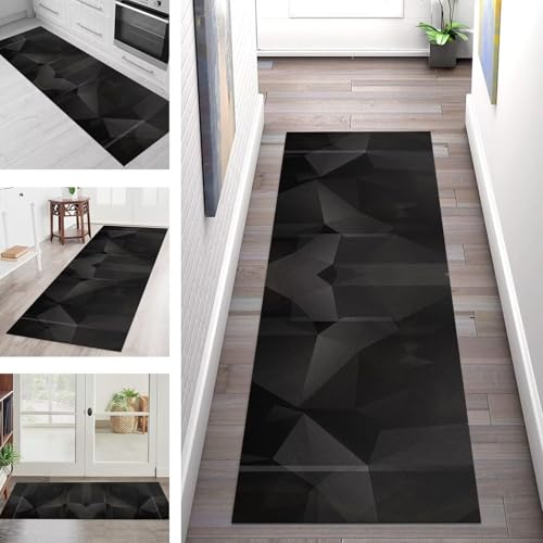 SGLGSTORE Teppich Läufer Flur Küche rutschfest Waschbar Schmutzfangmatte Schwarz Grau Teppichläufer Kücheläufer 100X450CM Teppichmatte Meterware Wohnzimmer Schlafzimmer Schmutzfangteppich von SGLGSTORE