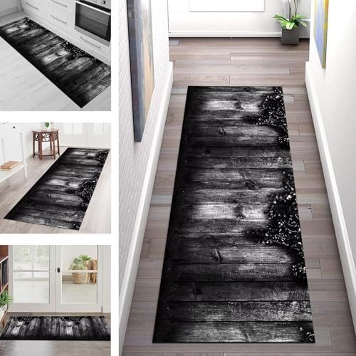 SGLGSTORE Teppich Läufer Flur Küche rutschfest Waschbar Schmutzfangmatte Schwarz Grau Teppichläufer Küchenläufer Teppichmatten 100X400CM Läufer Wohnzimmer Schlafzimmer Meterware Schmutzfangteppich von SGLGSTORE