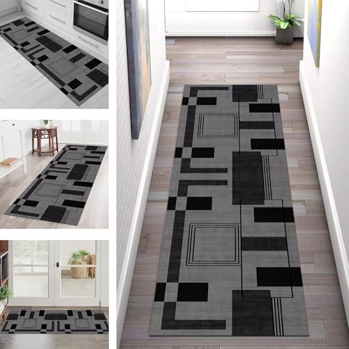 SGLGSTORE Teppich Läufer Flur Küche rutschfest Waschbar Schmutzfangmatte Schwarz Grau Teppichläufer Küchenläufer Teppichmatten 40X90CM Läufer Wohnzimmer Schlafzimmer Meterware Schmutzfangteppich von SGLGSTORE