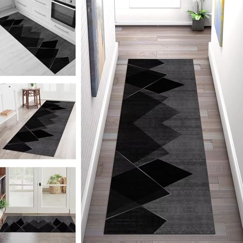 SGLGSTORE Teppich Läufer Flur Küche rutschfest Waschbar Schmutzfangmatte Schwarz Grau Teppichläufer Küchenläufer Teppichmatten 50X150CM Läufer Wohnzimmer Schlafzimmer Schmutzfangteppich SGLGSTORE Teppich Läufer Flur Küche rutschfest Waschbar Schmutzfangmatte Schwarz Grau Teppichläufer Küchenläufer Teppichmatten 50X150CM Läufer Wohnzimmer Schlafzimmer Schmutzfangteppich von SGLGSTORE