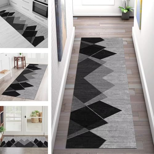 SGLGSTORE Teppich Läufer Flur Küche rutschfest Waschbar Schmutzfangmatte Schwarz Grau Teppichläufer Küchenläufer Teppichmatten 70X350CM Läufer Wohnzimmer Schlafzimmer Meterware Schmutzfangteppich von SGLGSTORE