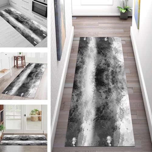 SGLGSTORE Teppich Läufer Flur Küche rutschfest Waschbar Schmutzfangmatte Schwarz Grau Teppichläufer Küchenläufer Teppichmatten 90X100CM Läufer Wohnzimmer Schlafzimmer Schmutzfangteppich von SGLGSTORE