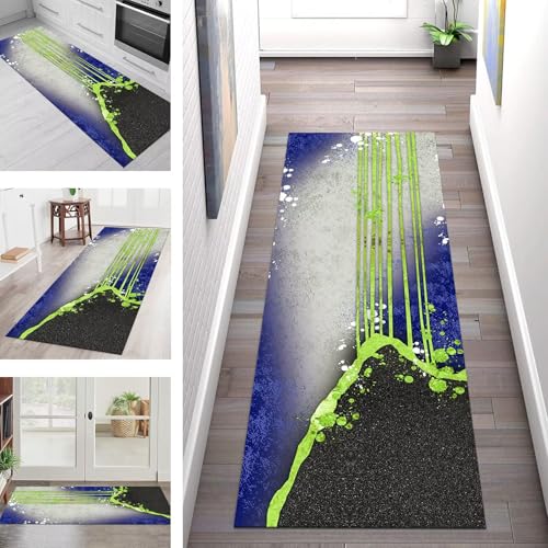 SGLGSTORE Teppich Läufer Flur Küche rutschfest Waschbar Schmutzfangmatte Schwarz Grün Blau Teppichläufer Küchenläufer Teppichmatten 100X150CM Läufer Wohnzimmer Schlafzimmer Schmutzfangteppich von SGLGSTORE