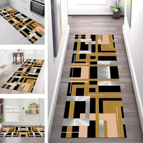 SGLGSTORE Teppich Läufer Flur Küche rutschfest Waschbar Schmutzfangmatte Schwarz Orange Teppichläufer Küchenläufer Teppichmatten 80X200CM Wohnzimmer Schlafzimmer Meterware Schmutzfangteppich von SGLGSTORE