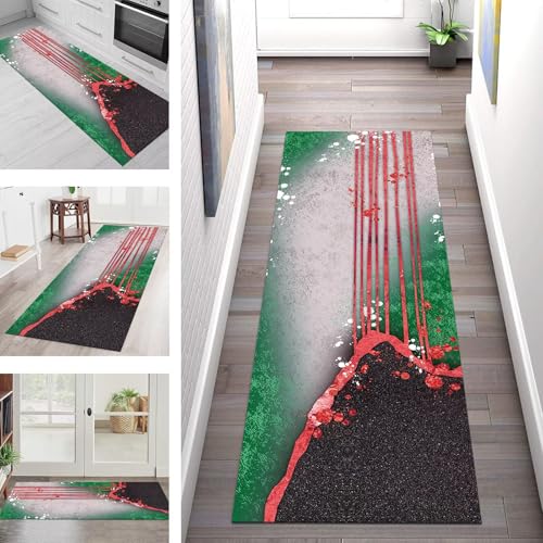 SGLGSTORE Teppich Läufer Flur Küche rutschfest Waschbar Schmutzfangmatte Schwarz Rot Grün Teppichläufer Küchenläufer Teppichmatten 110X500CM Läufer Wohnzimmer Schlafzimmer Schmutzfangteppich von SGLGSTORE