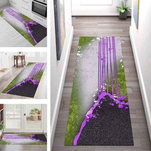 SGLGSTORE Teppich Läufer Flur Küche rutschfest Waschbar Schmutzfangmatte Schwarz Violett Grün Teppichläufer Küchenläufer Teppichmatten 40X150CM Läufer Wohnzimmer Schlafzimmer Schmutzfangteppich von SGLGSTORE