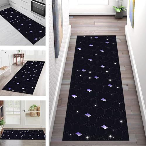SGLGSTORE Teppich Läufer Flur Küche rutschfest Waschbar Schmutzfangmatte Schwarz Violett Teppichläufer Kücheläufer 50X400CM Teppichmatte Meterware Wohnzimmer Schlafzimmer Schmutzfangteppich von SGLGSTORE