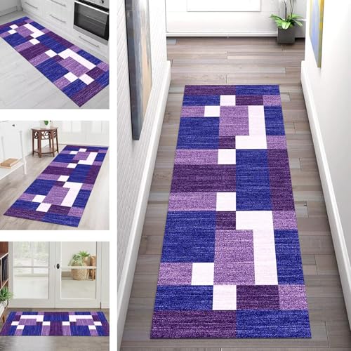 SGLGSTORE Teppich Läufer Flur Küche rutschfest Waschbar Schmutzfangmatte Violett Blau Teppichläufer Küchenläufer Teppichmatten 60X150CM Läufer Wohnzimmer Schlafzimmer Meterware Schmutzfangteppich von SGLGSTORE