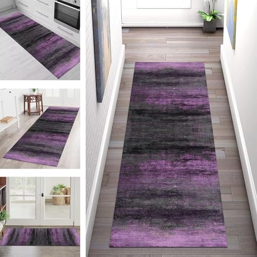 SGLGSTORE Teppich Läufer Flur Küche rutschfest Waschbar Schmutzfangmatte Violett Grau Schwarz Teppichläufer Kücheläufer 40X100CM Teppichmatte Meterware Wohnzimmer Schlafzimmer Schmutzfangteppich von SGLGSTORE