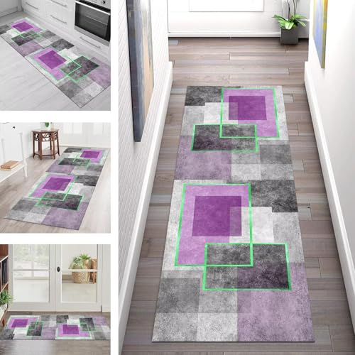 SGLGSTORE Teppich Läufer Flur Küche rutschfest Waschbar Schmutzfangmatte Violett Grau Schwarz Teppichläufer Küchenteppich 50X100CM Teppichmatte Meterware Wohnzimmer Schlafzimmer Schmutzfangteppich von SGLGSTORE
