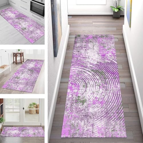 SGLGSTORE Teppich Läufer Flur Küche rutschfest Waschbar Schmutzfangmatte Violett Grün Modern Teppichläufer Kücheläufer 65X180CM Teppichmatte Meterware Wohnzimmer Schlafzimmer Schmutzfangteppich von SGLGSTORE