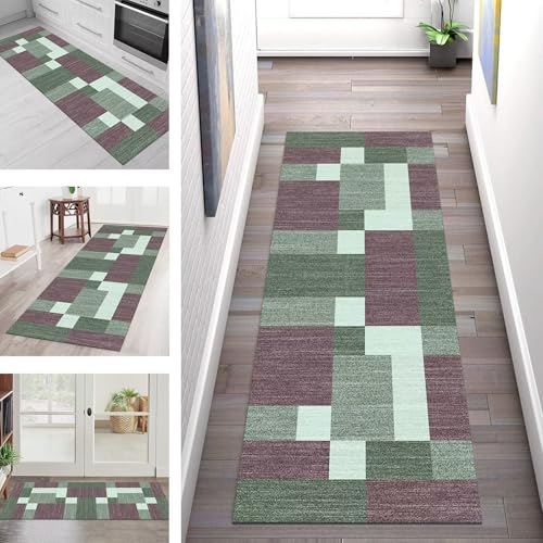 SGLGSTORE Teppich Läufer Flur Küche rutschfest Waschbar Schmutzfangmatte Violett Grün Teppichläufer Küchenläufer Teppichmatten 40X90CM Läufer Wohnzimmer Schlafzimmer Meterware Schmutzfangteppich von SGLGSTORE