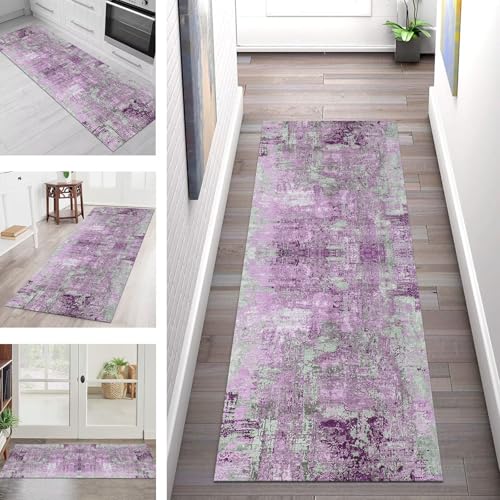 SGLGSTORE Teppich Läufer Flur Küche rutschfest Waschbar Schmutzfangmatte Violett Grün Teppichläufer Küchenläufer Teppichmatten 50X100CM Läufer Wohnzimmer Schlafzimmer Meterware Schmutzfangteppich von SGLGSTORE