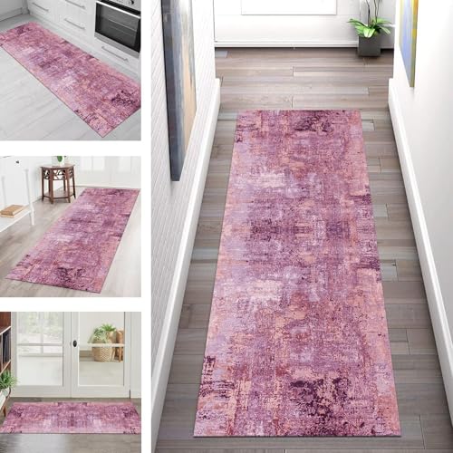 SGLGSTORE Teppich Läufer Flur Küche rutschfest Waschbar Schmutzfangmatte Violett Rot Teppichläufer Küchenläufer Teppichmatten 120X450CM Läufer Wohnzimmer Schlafzimmer Meterware Schmutzfangteppich von SGLGSTORE