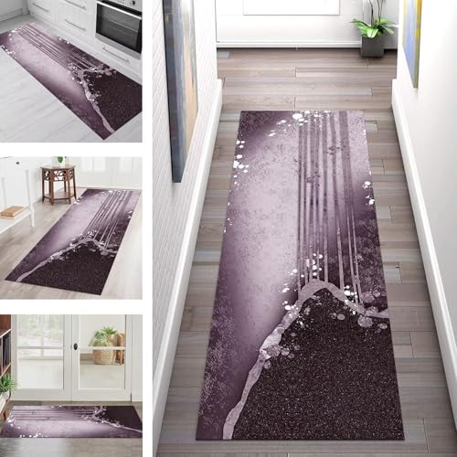 SGLGSTORE Teppich Läufer Flur Küche rutschfest Waschbar Schmutzfangmatte Violett Schwarz Teppichläufer Küchenläufer Teppichmatten 50X350CM Läufer Wohnzimmer Schlafzimmer Meterware Schmutzfangteppich von SGLGSTORE