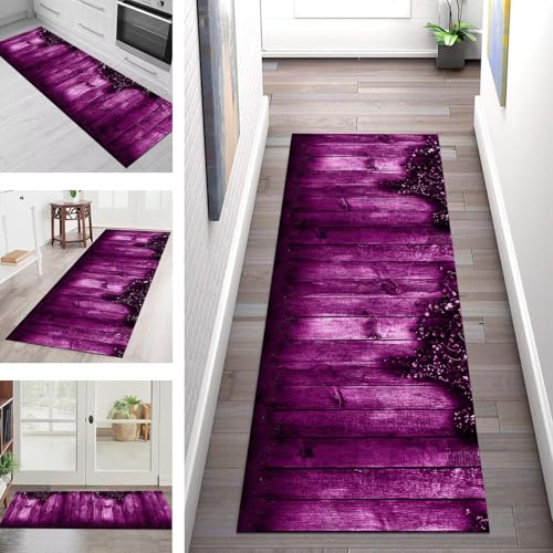 SGLGSTORE Teppich Läufer Flur Küche rutschfest Waschbar Schmutzfangmatte Violett Schwarz Teppichläufer Küchenläufer Teppichmatten 80X250CM Läufer Wohnzimmer Schlafzimmer Meterware Schmutzfangteppich von SGLGSTORE