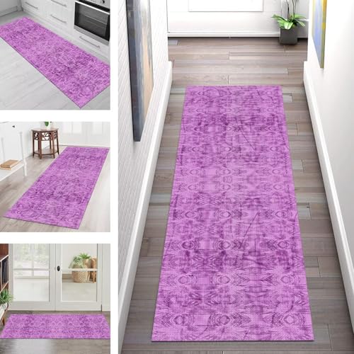 SGLGSTORE Teppich Läufer Flur Küche rutschfest Waschbar Schmutzfangmatte Violett Teppichläufer Küchenläufer Teppichmatten 110X400CM Läufer Wohnzimmer Schlafzimmer Meterware Schmutzfangteppich von SGLGSTORE