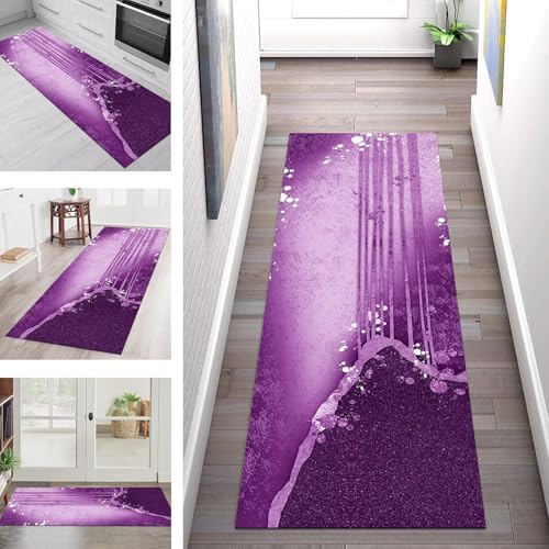 SGLGSTORE Teppich Läufer Flur Küche rutschfest Waschbar Schmutzfangmatte Violett Teppichläufer Küchenläufer Teppichmatten 50X100CM Läufer Wohnzimmer Schlafzimmer Meterware Schmutzfangteppich von SGLGSTORE