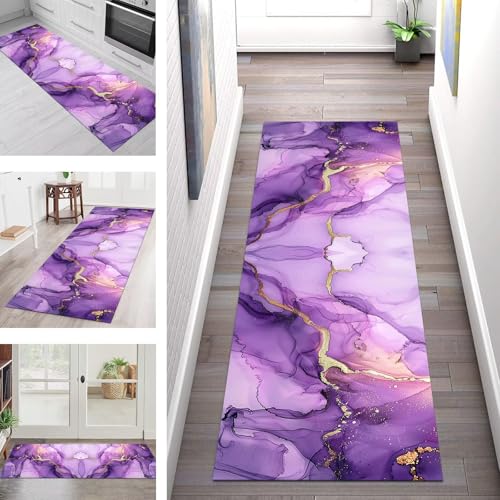 SGLGSTORE Teppich Läufer Flur Küche rutschfest Waschbar Schmutzfangmatte Violett Teppichläufer Küchenläufer Teppichmatten 50X120CM Läufer Wohnzimmer Schlafzimmer Meterware Schmutzfangteppich von SGLGSTORE