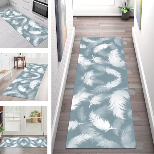 SGLGSTORE Teppich Läufer Flur Küche rutschfest Waschbar Schmutzfangmatte Weiß Feder Teppichläufer Küchenläufer Teppichmatten 40X180CM Läufer Wohnzimmer Schlafzimmer Schmutzfangteppich von SGLGSTORE