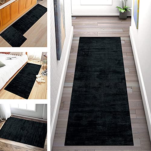 SGLGSTORE Teppich Läufer Flur rutschfest Schwarz Grün Küchenläufer Abstrakt, Modern Korridor Teppichläufer Waschbar Schlafzimmer Wohnzimmer Küchenbodenmatte Breite 60cm/ 70cm/ 80cm/ 90cm/ 100cm von SGLGSTORE