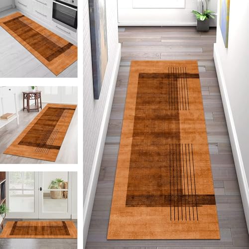 SGLGSTORE Teppich Läufer Lang Flur Küche Teppichläufer rutschfest Waschbar Küchenläufer Teppichmatten Braun Schmutzfangmatte 40X90CM Meterware Flurteppich Wohnzimmer Schlafzimmer Küchenteppich von SGLGSTORE
