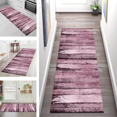 SGLGSTORE Teppich Läufer Lang Flur Küche Teppichläufer rutschfest Waschbar Küchenläufer Teppichmatten Rosa Schmutzfangmatte 80X150CM Meterware Flurteppich Wohnzimmer Schlafzimmer Küchenteppich von SGLGSTORE