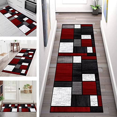 Teppich Läufer Flur Küche Grau Rot Weiß Modern rutschfest Waschbar Küchenläufer Teppichmatten 70X180CM Polyester Meterware Korridor Teppichläufer Flur für Wohnzimmer Schlafzimmer Schmutzfangmatte von SGLGSTORE