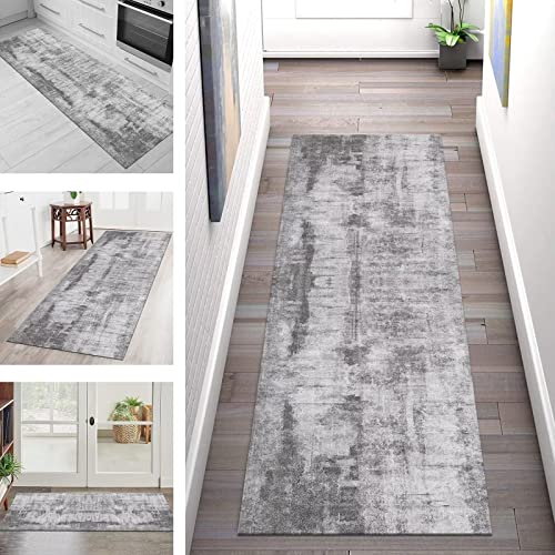 Teppich Läufer Flur Küche rutschfest Waschbar 40X200CM Küchenteppich Grau Küchenläufer Modern Asbtrakt Teppichläufer Lang Schlafzimmer Meterware Korridor Teppichmatten Eingang Wohnzimmer Flurläufer von SGLGSTORE