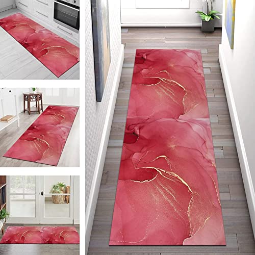 Teppich Läufer Flur Küche rutschfest Waschbar Korridor Teppichmatten 80X200CM Rot Gold Lang Küchenläufer Asbtrakt Teppichläufer Küchenteppich Schlafzimmer Meterware Eingang Wohnzimmer Flurläufer von SGLGSTORE