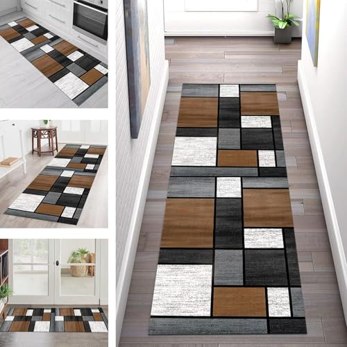 Teppich Läufer Flur Küche rutschfest Waschbar Schmutzfangmatte 100X150CM Teppichläufer Kücheläufer Braun Schwarz Grau Teppichmatte Wohnzimmer Schlafzimmer Esszimmer Flurteppich Schmutzfangteppich von SGLGSTORE