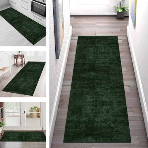 Teppich Läufer Flur Küche rutschfest Waschbar Schmutzfangmatte 100X180CM Teppichläufer Kücheläufer Dunkelgrün Teppichmatte Meterware Wohnzimmer Schlafzimmer Esszimmer Flurteppich Schmutzfangteppich von SGLGSTORE