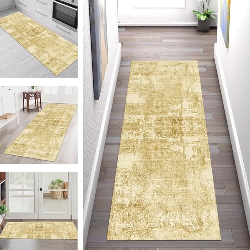 Teppich Läufer Flur Küche rutschfest Waschbar Schmutzfangmatte 100X180CM Teppichläufer Kücheläufer Gelb Braun Teppichmatte Meterware Wohnzimmer Schlafzimmer Esszimmer Flurteppich Schmutzfangteppich von SGLGSTORE