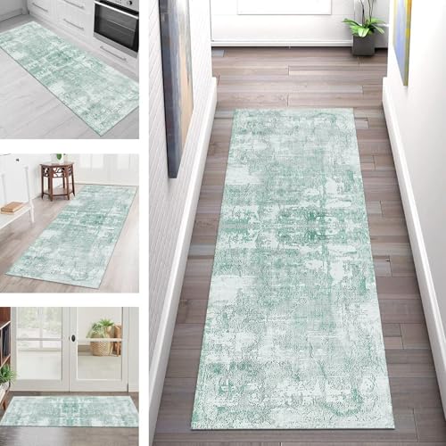 Teppich Läufer Flur Küche rutschfest Waschbar Schmutzfangmatte 100X200CM Teppichläufer Kücheläufer Cyan Grau Teppichmatte Meterware Wohnzimmer Schlafzimmer Esszimmer Flurteppich Schmutzfangteppich von SGLGSTORE